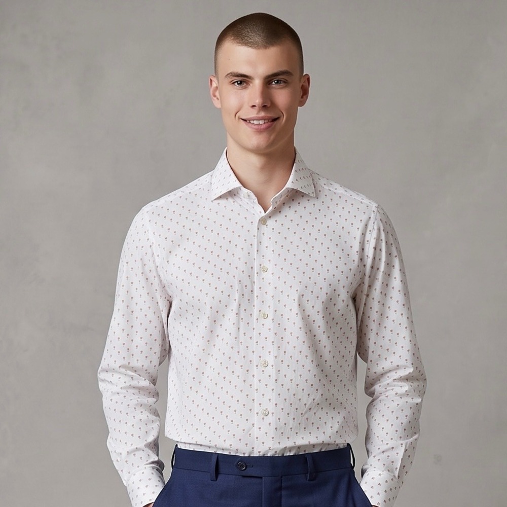 Eton Button Down Shirt Mens 16.5 42 White Cocktail Martini Print Luxury